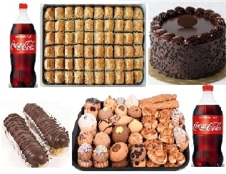 Dev Tatlı Paketi Çikolatalı Pasta Baklava Ekler Kuru Pasta ve 2 Litre Kola
